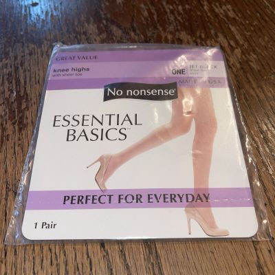 No Nonsense Knee Highs Essential Basics Sz One Jet Black  Sheer Toe VTG Retro